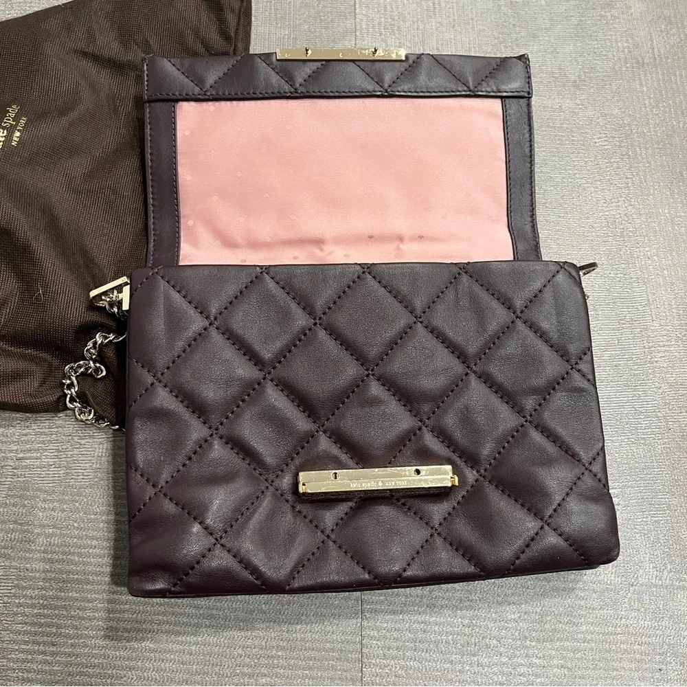 Kate Spade Black Quilted Chain Shoulder Bag Purple‎